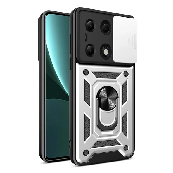 Xiaomi Poco M6 Pro 4g Kılıf Pars Lens Yüzüklü Silikon - Gümüş ürün görseli 1