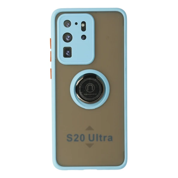 Samsung Galaxy S20 Ultra Kılıf Montreal Yüzüklü Silikon Kapak - Buz Mavi ürün görseli 1
