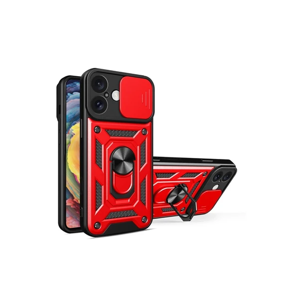 Apple İphone 16 Kılıf Pars Lens Yüzüklü Silikon - Kırmızı ürün görseli 1