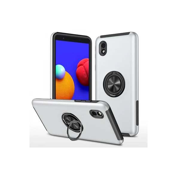 Samsung Galaxy A01 Core Kılıf Elit Yüzüklü Kapak - Gümüş ürün görseli 1
