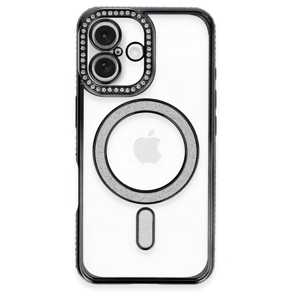 Apple İphone 16 Plus Kılıf Joke Simli Magneticsafe Kılıf - Siyah ürün görseli 1