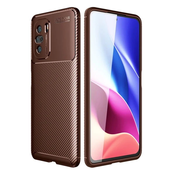 Xiaomi Poco F3 Kılıf Auto Focus Karbon Kapak - Kahverengi ürün görseli 1