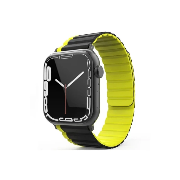 Apple Watch 42mm Mo-wb1 Çift Renk Mıknatıslı Silikon Kordon (saat Değildir) - Siyah-sarı ürün görseli 1