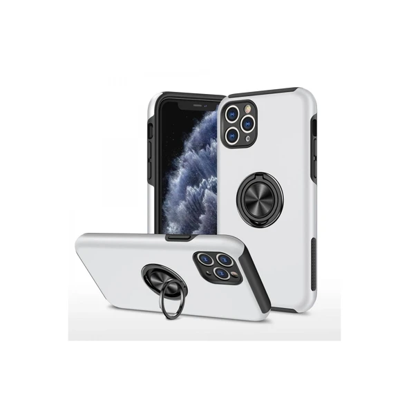 Apple İphone 11 Pro Max Kılıf Elit Yüzüklü Kapak - Gümüş ürün görseli 1