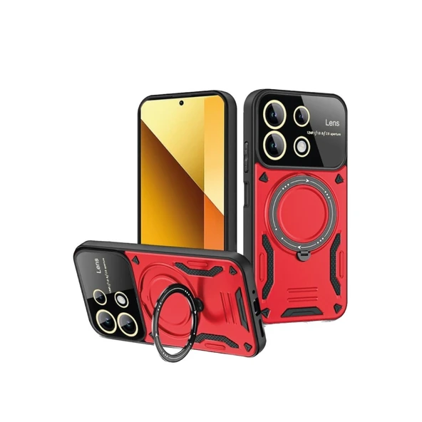 Xiaomi Redmi Note 13 4g Kılıf Joy Lens Standlı Kapak - Kırmızı ürün görseli 1