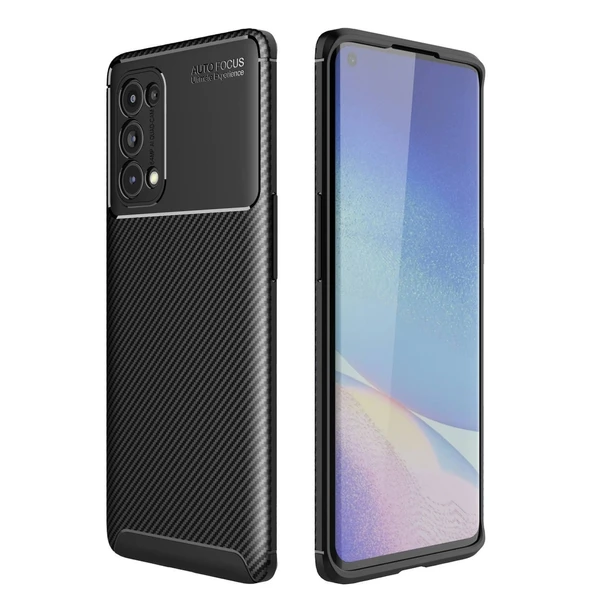 Oppo Reno 5 Pro Kılıf Auto Focus Karbon Kapak - Siyah ürün görseli 1