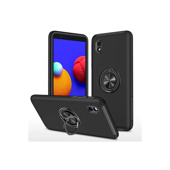Samsung Galaxy A01 Core Kılıf Elit Yüzüklü Kapak - Siyah ürün görseli 1