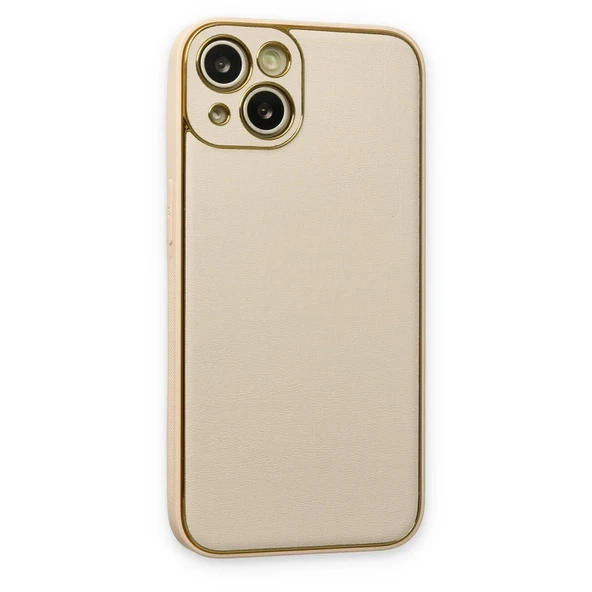 Apple İphone 14 Plus Kılıf Coco Deri Silikon Kapak - Gold - Resim 3