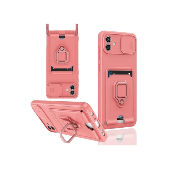 Samsung Galaxy A06 Kılıf Zuma Kartvizitli Yüzüklü Silikon - Pembe ürün görseli 1