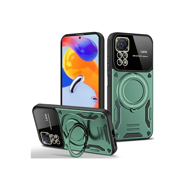 Xiaomi Redmi Note 11 Pro Kılıf Joy Lens Standlı Kapak - Koyu Yeşil ürün görseli 1