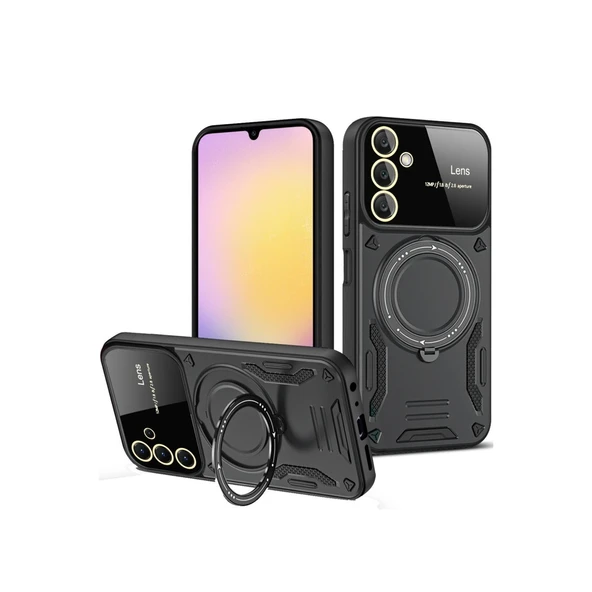 Samsung Galaxy S25 Plus Kılıf Joy Lens Standlı Kapak - Siyah ürün görseli 1