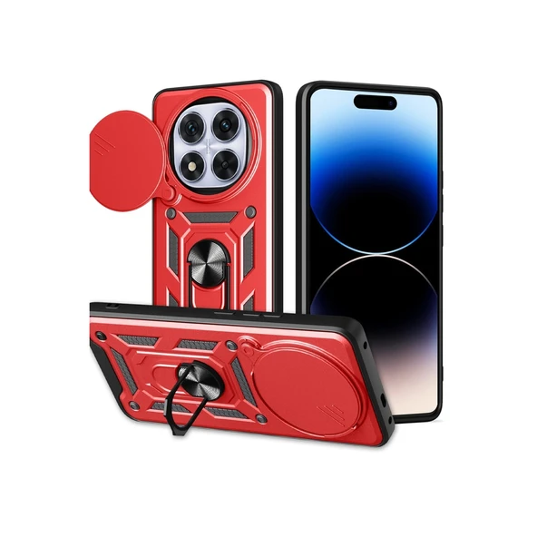 Xiaomi Redmi Note 14 Pro Plus Kılıf Pars Lens Yüzüklü Silikon - Kırmızı ürün görseli 1