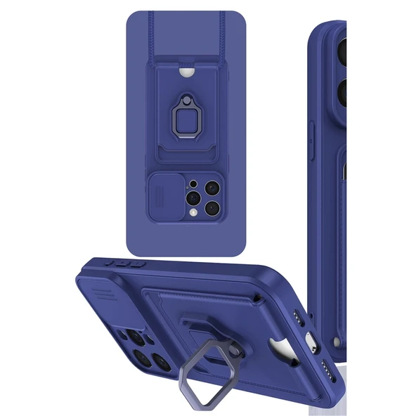 Apple İphone 15 Pro Max Kılıf Zuma Kartvizitli Yüzüklü Silikon - Lacivert ürün görseli 1