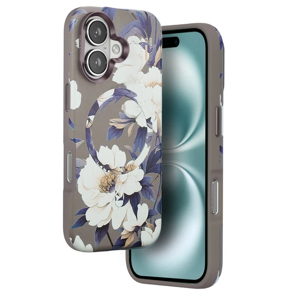 Onegif Apple İphone 16 Flower Series Magsafe Kapak - Gri ürün görseli 1