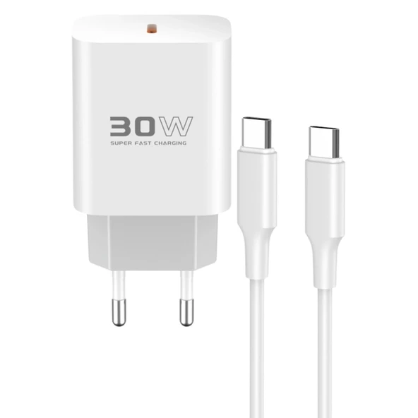 C87c 30w Type-c Çıkışlı Ekstra Dl51 1m Type-c To Type-c Kablolu Pd Şarj Cihazı - Beyaz ürün görseli 1