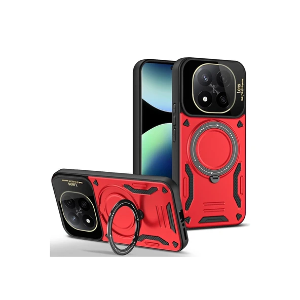 Xiaomi Redmi Note 14 Pro 5g Kılıf Joy Lens Standlı Kapak - Kırmızı ürün görseli 1