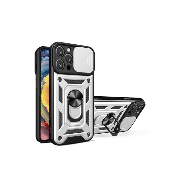 Apple İphone 16 Pro Kılıf Pars Lens Yüzüklü Silikon - Gümüş ürün görseli 1