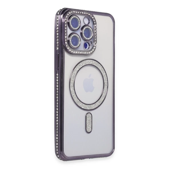Apple İphone 15 Pro Kılıf Joke Simli Magneticsafe Kılıf - Derin Mor ürün görseli 1