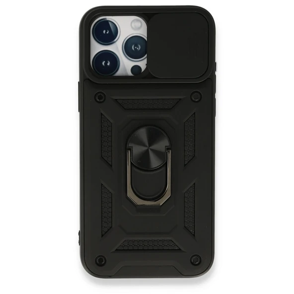 Apple İphone 15 Pro Kılıf Pars Lens Yüzüklü Silikon - Siyah ürün görseli 1
