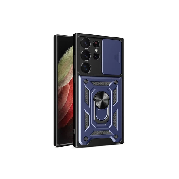 Samsung Galaxy S23 Ultra Kılıf Pars Lens Yüzüklü Silikon - Lacivert ürün görseli 1