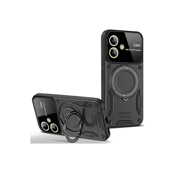 Samsung Galaxy A06 Kılıf Joy Lens Standlı Kapak - Siyah ürün görseli 1