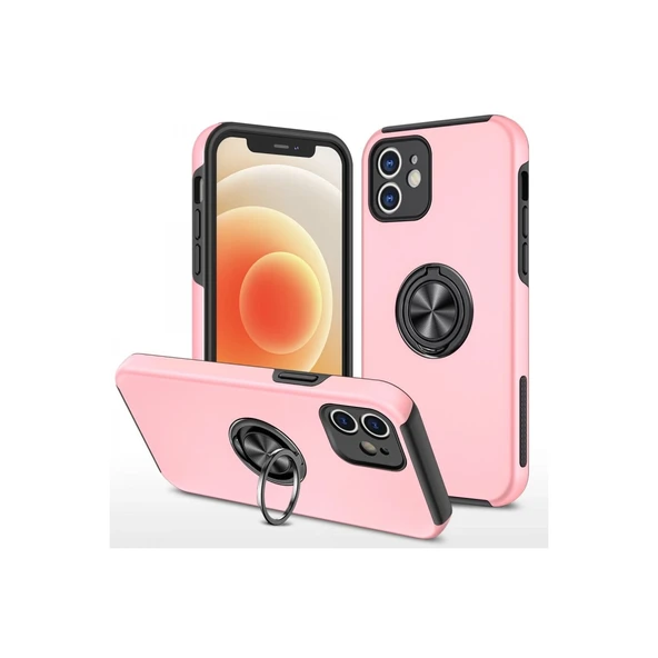 Apple İphone 12 Kılıf Elit Yüzüklü Kapak - Pembe ürün görseli 1