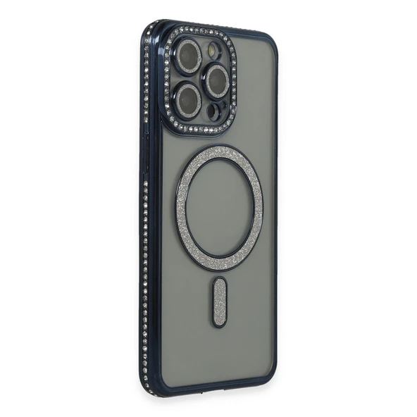 Apple İphone 15 Pro Max Kılıf Joke Simli Magneticsafe Kılıf - Lacivert ürün görseli 1