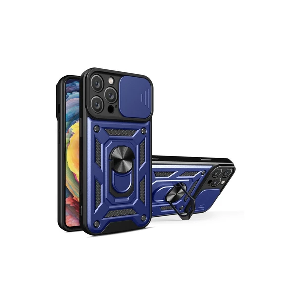 Apple İphone 16 Pro Kılıf Pars Lens Yüzüklü Silikon - Lacivert ürün görseli 1