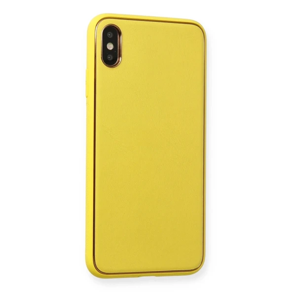 Apple İphone Xs Max Kılıf Coco Deri Silikon Kapak - Sarı - Resim 3