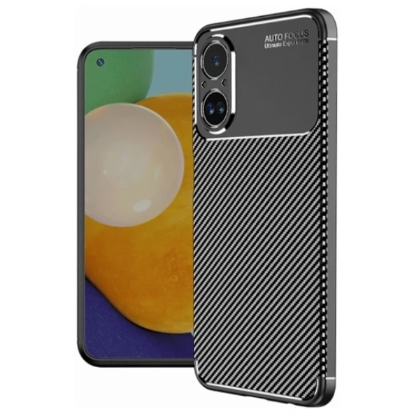Realme 12 Lite Kılıf Auto Focus Karbon Kapak - Siyah ürün görseli 1