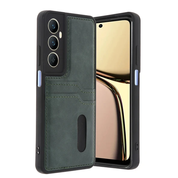 Realme C65 Sara Kartvizitli Deri Kılıf - Yeşil ürün görseli 1