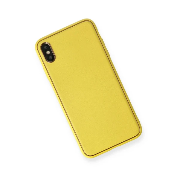 Apple İphone Xs Max Kılıf Coco Deri Silikon Kapak - Sarı - Resim 2