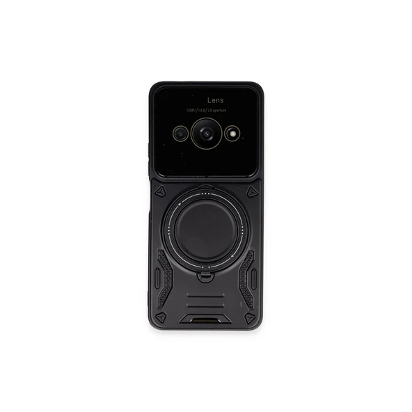 Xiaomi Poco C61 Kılıf Joy Lens Standlı Kapak - Siyah ürün görseli 1
