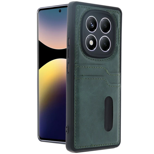 Xiaomi Redmi Note 14 Pro 4g Kılıf Sara Kartvizitli Deri Kılıf - Koyu Yeşil ürün görseli 1