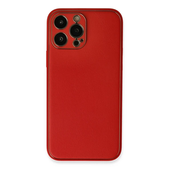 Apple İphone 13 Pro Max Kılıf Coco Deri Silikon Kapak - Kırmızı ürün görseli 1