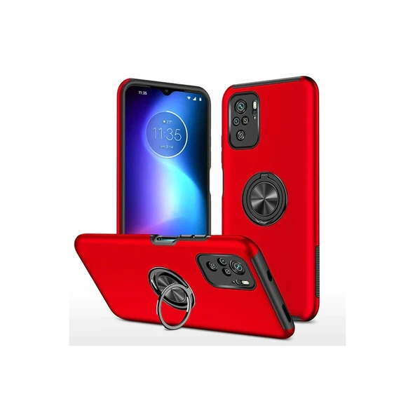 Xiaomi Poco F3 Kılıf Elit Yüzüklü Kapak - Kırmızı ürün görseli 1