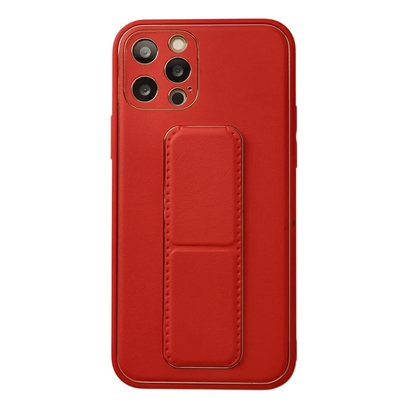 Apple İphone 12 Pro Kılıf Coco Deri Standlı Kapak - Kırmızı ürün görseli 1
