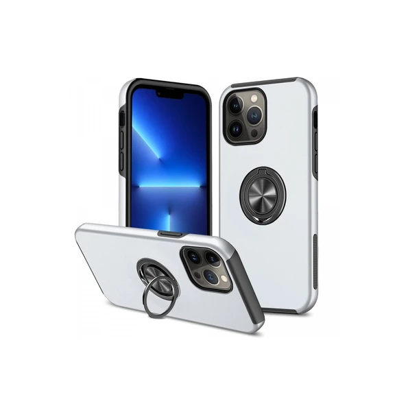 Apple İphone 13 Pro Kılıf Elit Yüzüklü Kapak - Gümüş ürün görseli 1