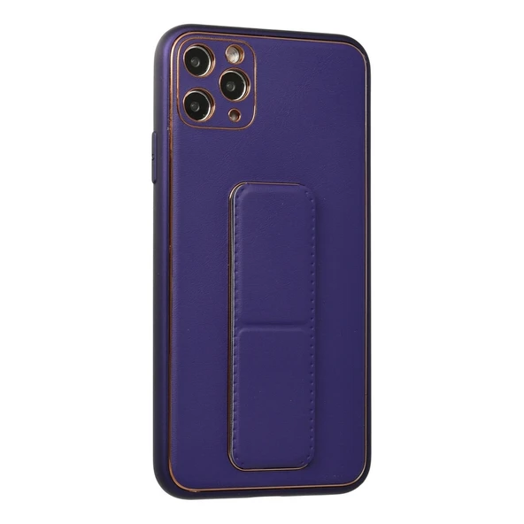 Apple İphone 11 Pro Max Kılıf Coco Deri Standlı Kapak - Mor - Resim 2