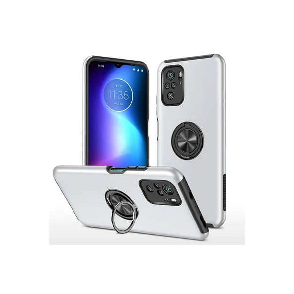 Xiaomi Poco F3 Kılıf Elit Yüzüklü Kapak - Gümüş ürün görseli 1
