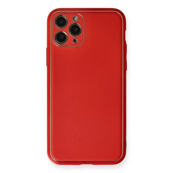 Apple İphone 11 Pro Max Kılıf Coco Deri Silikon Kapak - Kırmızı ürün görseli 1