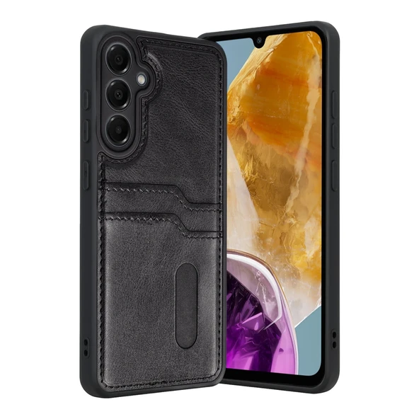 Samsung Galaxy M15 Sara Kartvizitli Deri Kılıf - Siyah ürün görseli 1