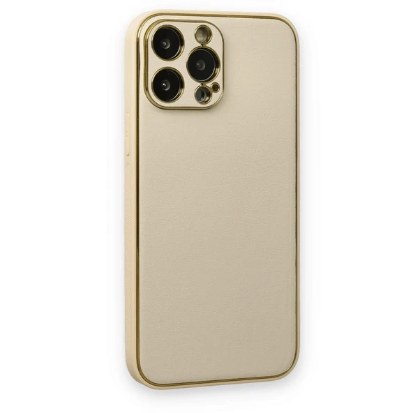 Apple İphone 13 Pro Kılıf Coco Deri Silikon Kapak - Gold - Resim 2