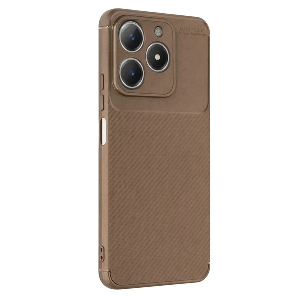 Realme C61 Kılıf Auto Focus Karbon Kapak - Kahverengi ürün görseli 1