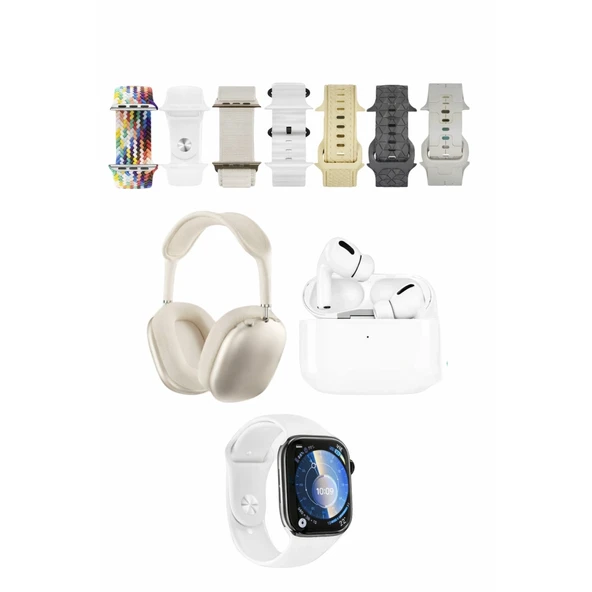 K32 Kombo 7 Adet Kordon (saat Değildir) Akıllı Saat Airpods Kulaklık Kafa Üstü Kablosuz Kulaklık Set - Beyaz ürün görseli 1