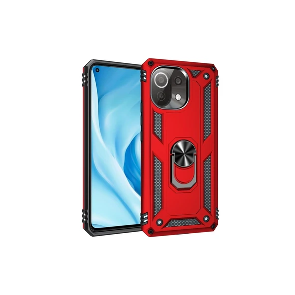 Xiaomi Mi 11 Lite Kılıf Sofya Yüzüklü Silikon Kapak - Kırmızı ürün görseli 1