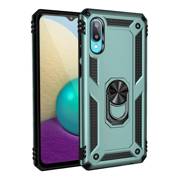 Samsung Galaxy A02 Kılıf Sofya Yüzüklü Silikon Kapak - Yeşil ürün görseli 1