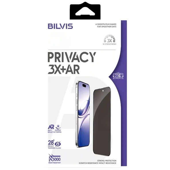 Apple İphone 17 Pro Max Bilvis 3x Ar Hayalet Cam Ekran Koruyucu - Siyah ürün görseli 1