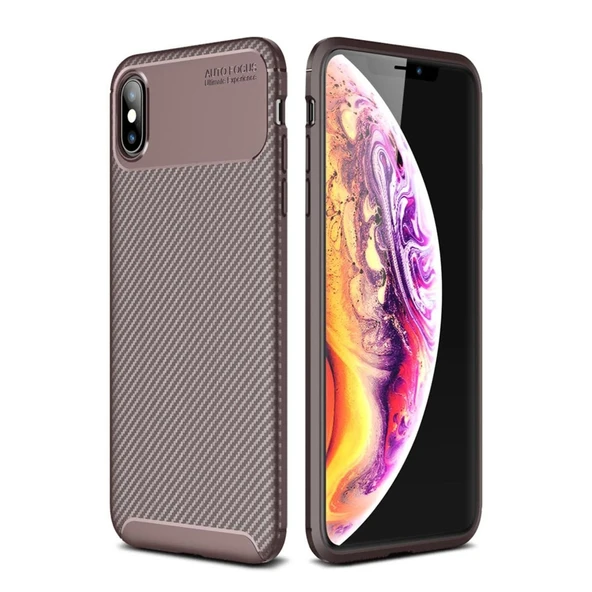 Apple İphone Xs Max Kılıf Auto Focus Karbon Kapak - Kahverengi ürün görseli 1