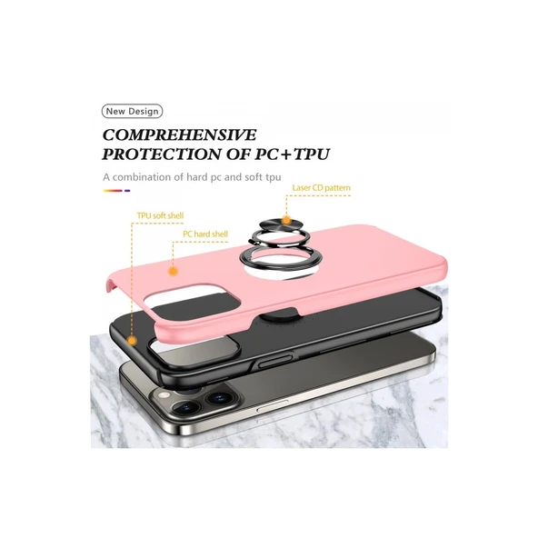 Apple İphone 13 Pro Max Kılıf Elit Yüzüklü Kapak - Pembe - Resim 2